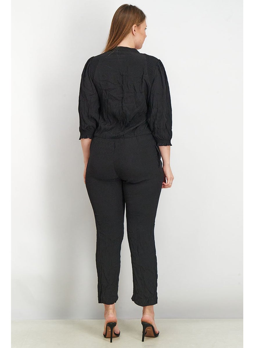 Women Textured Longsleeve Jumpsuit, Black