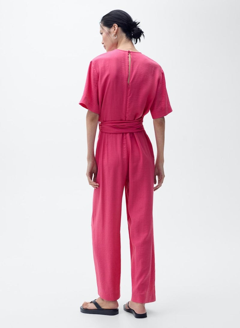 Straight-Fit Short-Sleeved Jumpsuit With Belt