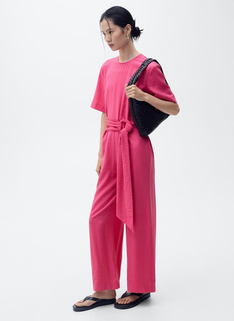 Straight-Fit Short-Sleeved Jumpsuit With Belt