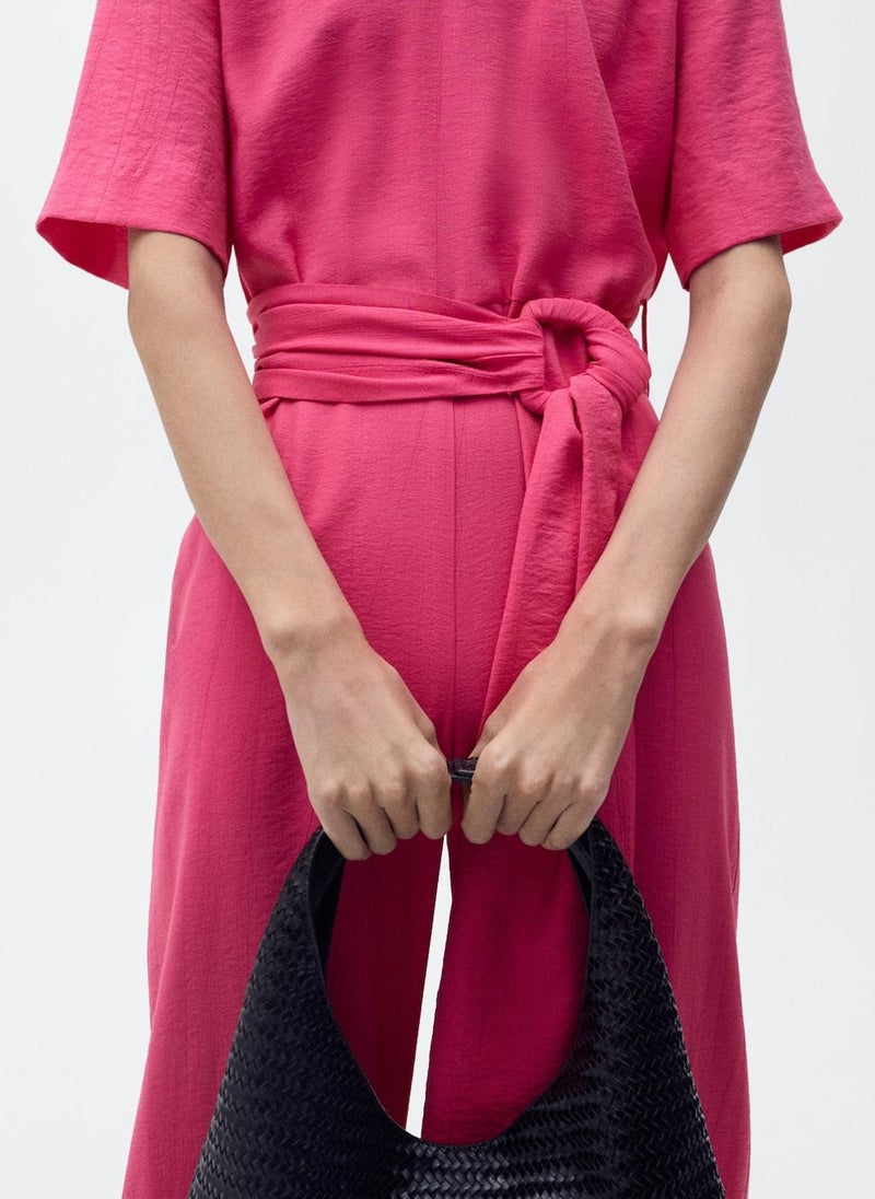 Straight-Fit Short-Sleeved Jumpsuit With Belt