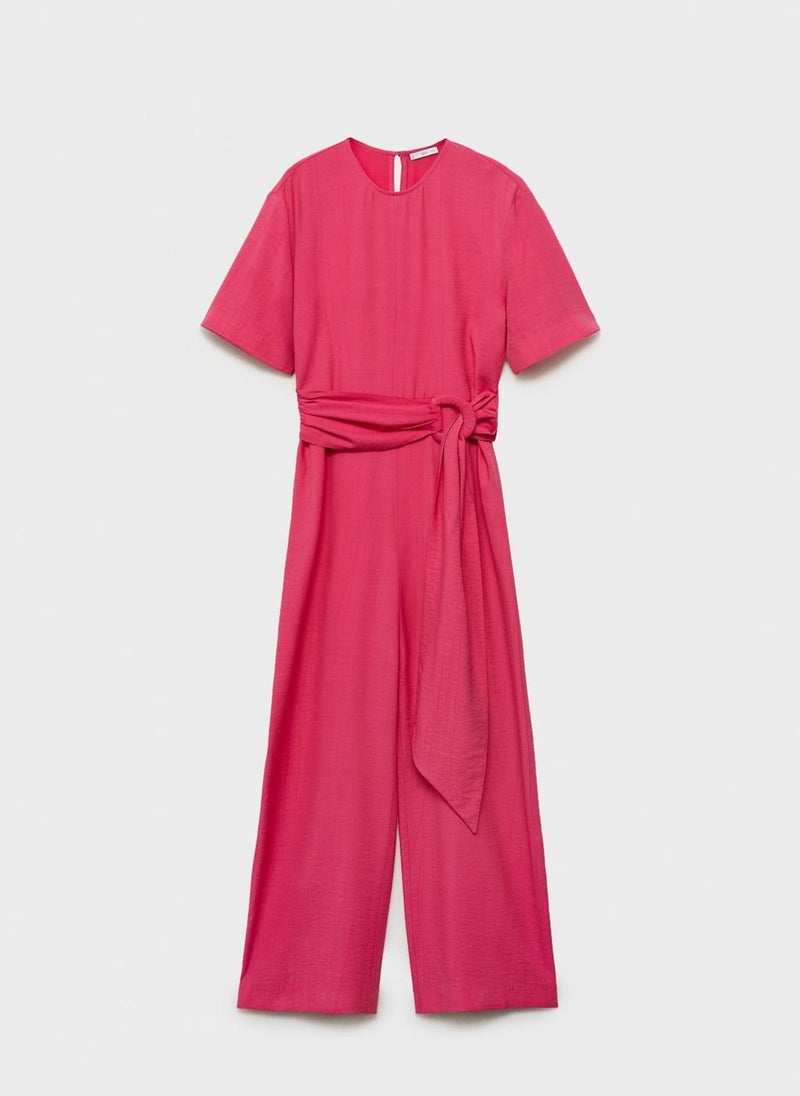 Straight-Fit Short-Sleeved Jumpsuit With Belt