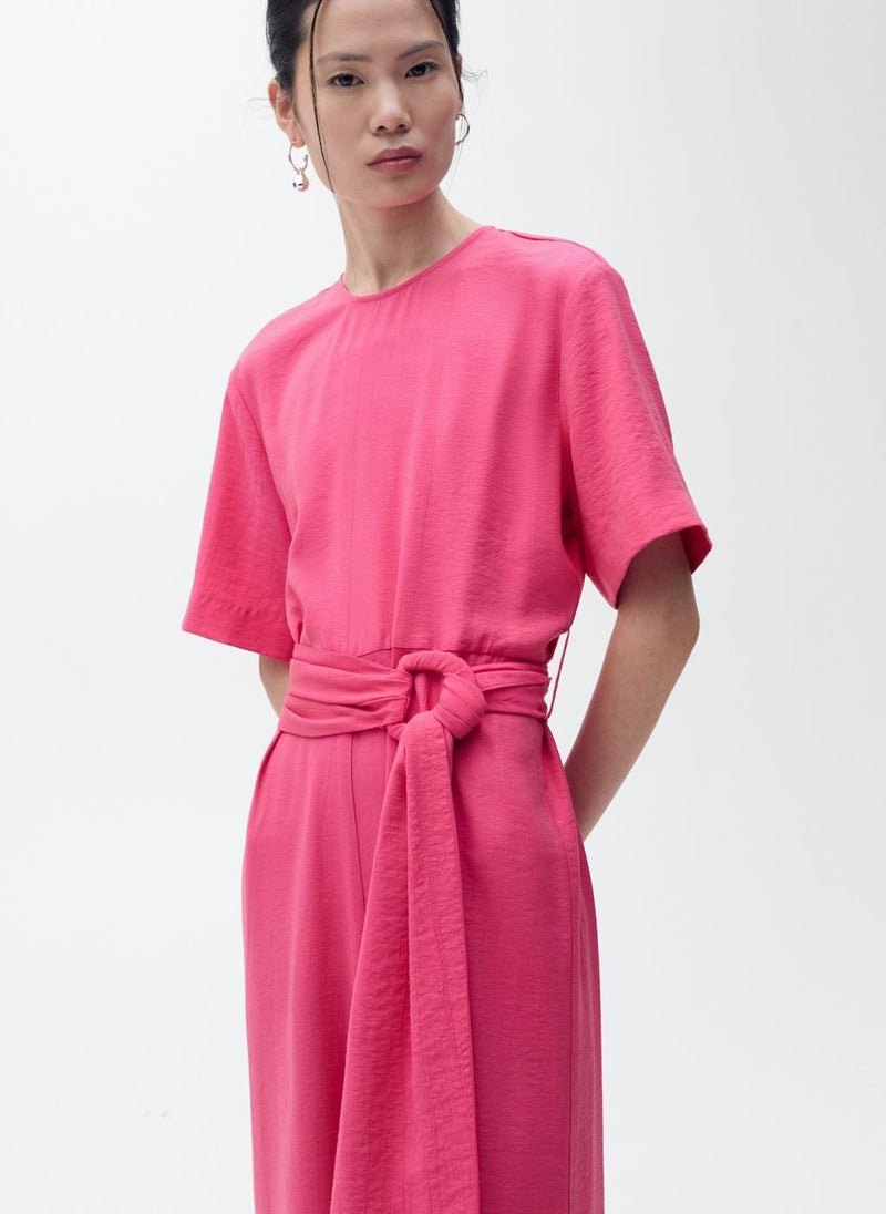 Straight-Fit Short-Sleeved Jumpsuit With Belt