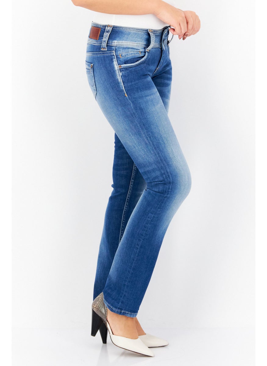 Women Straight Fit Washed Stretchable Jeans, Blue