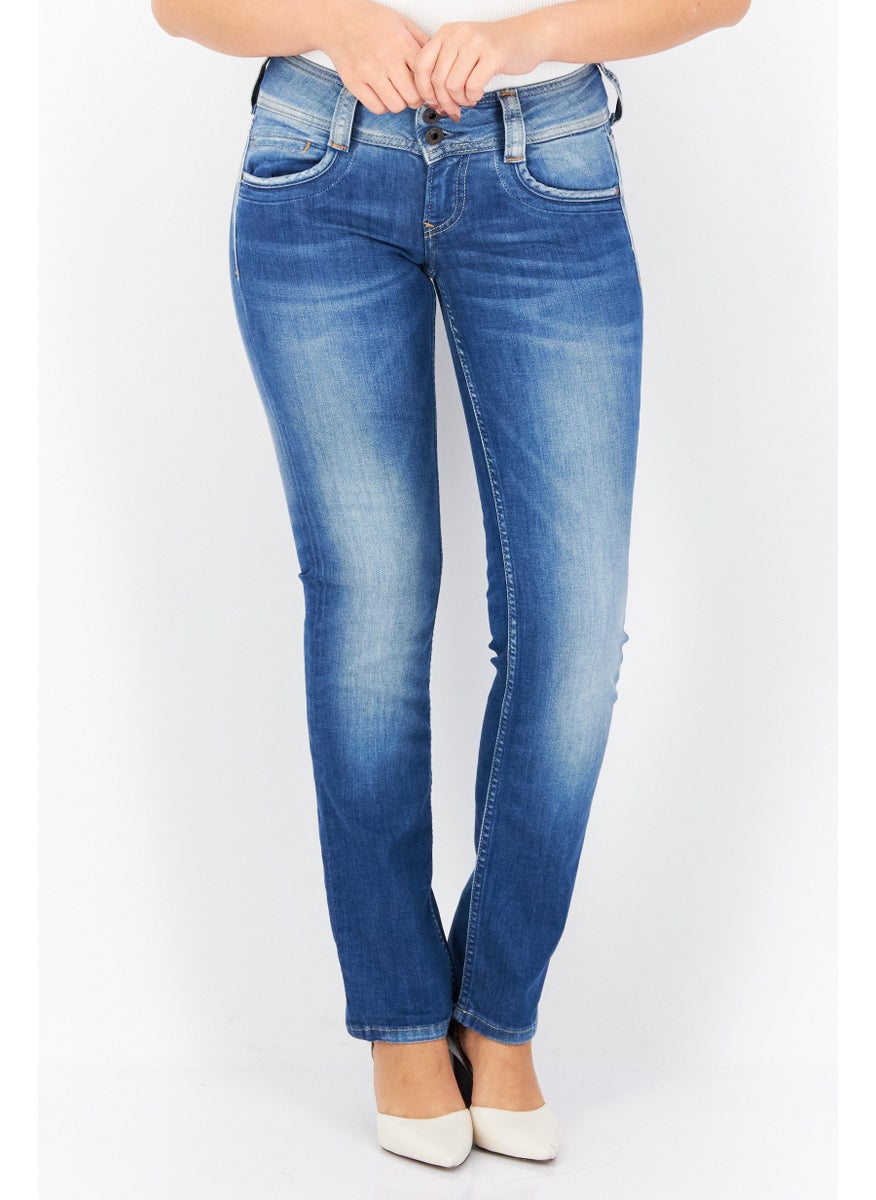 Women Straight Fit Washed Stretchable Jeans, Blue