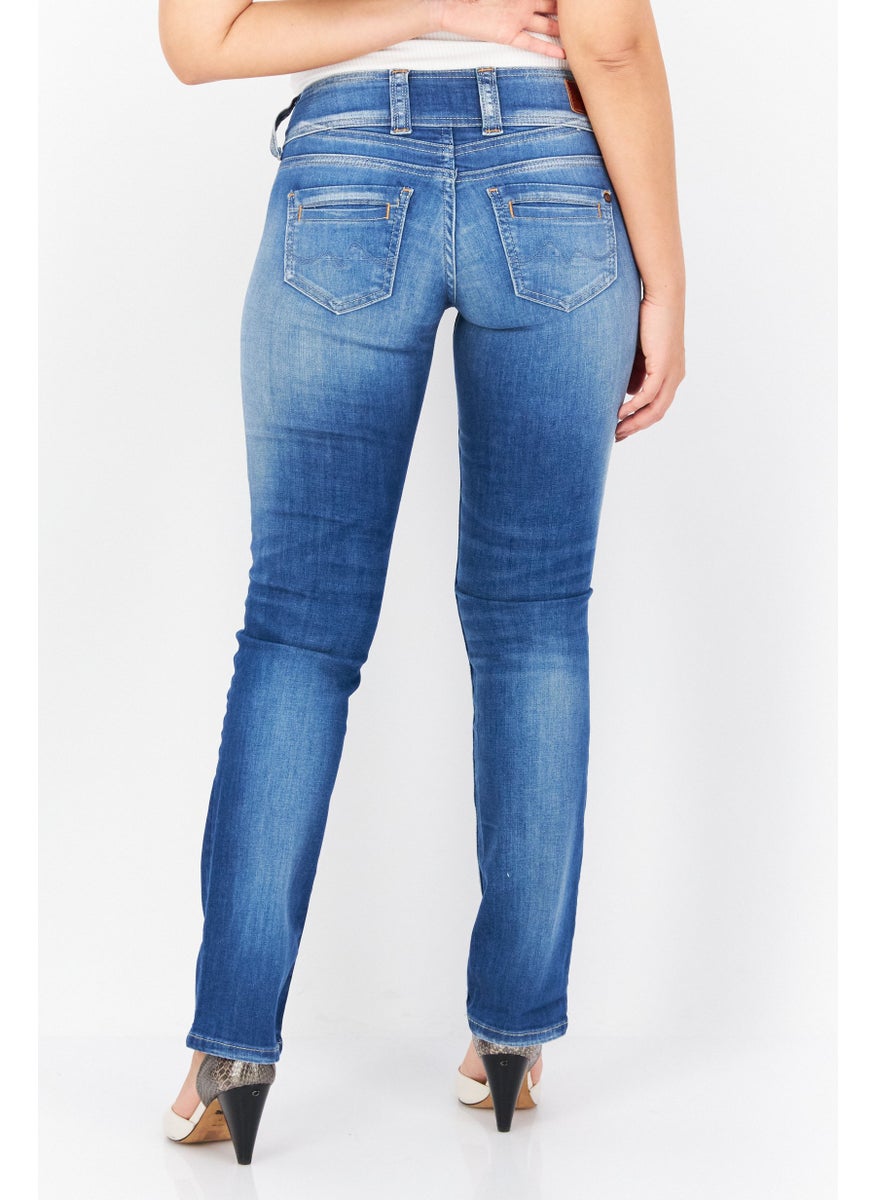 Women Straight Fit Washed Stretchable Jeans, Blue