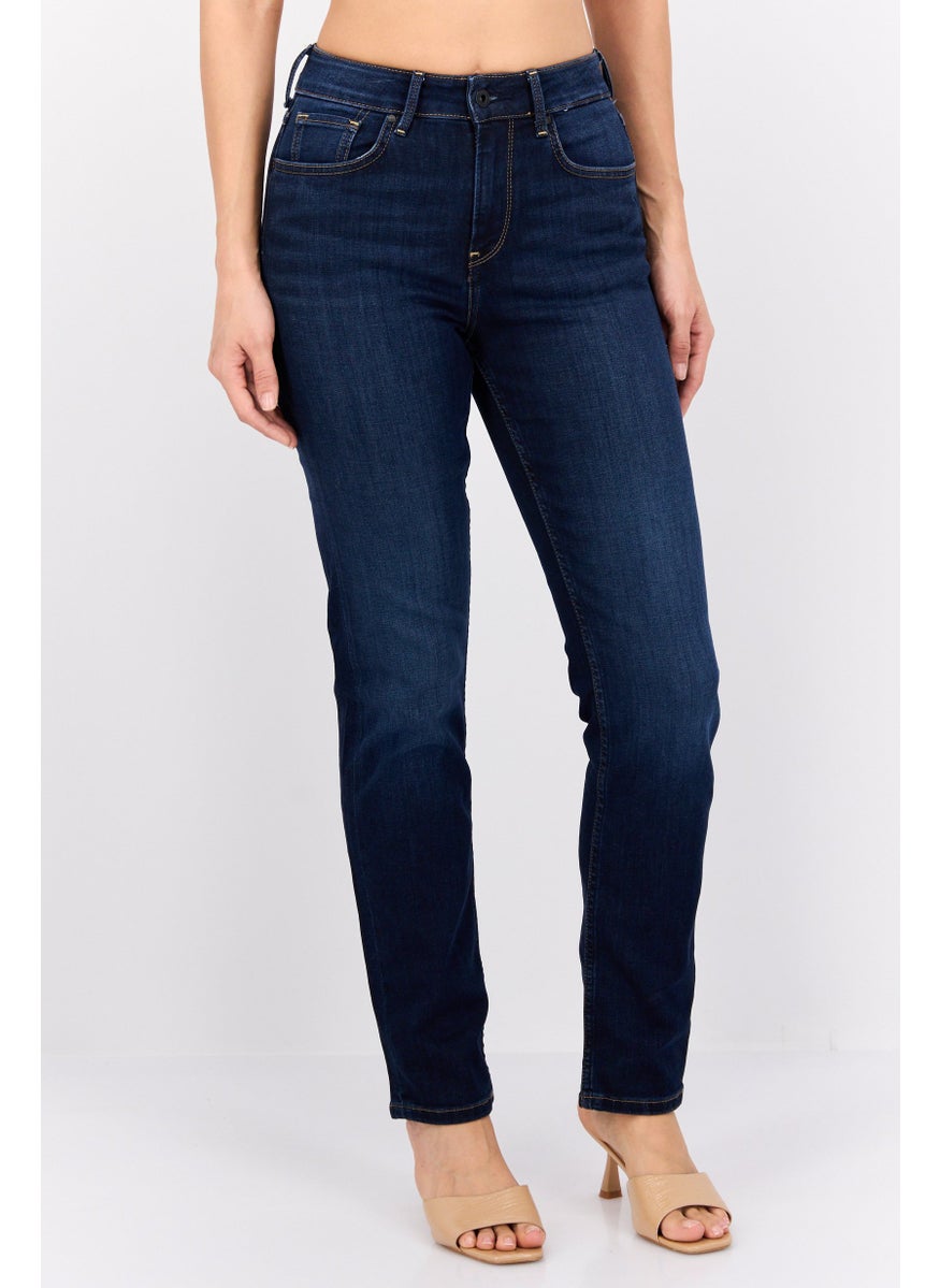 Women Regular Fit Washed Stretchable Jeans, Dark Blue