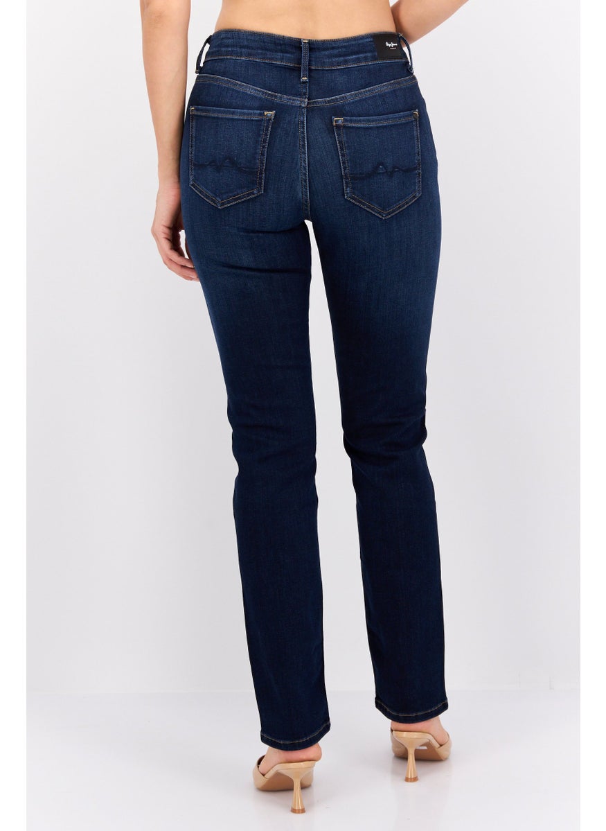 Women Regular Fit Washed Stretchable Jeans, Dark Blue