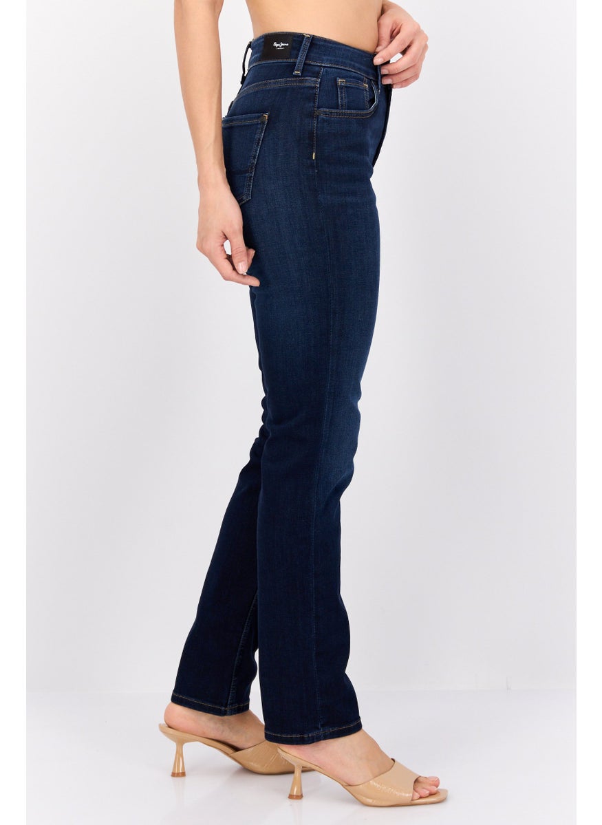 Women Regular Fit Washed Stretchable Jeans, Dark Blue