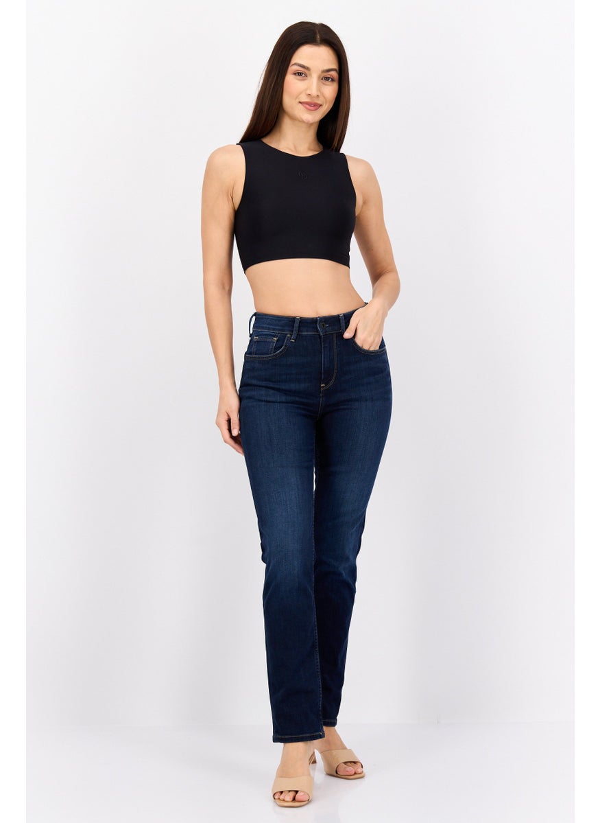 Women Regular Fit Washed Stretchable Jeans, Dark Blue