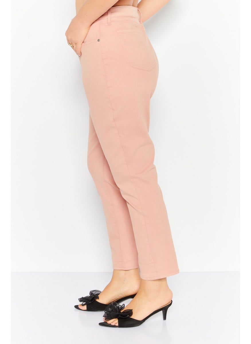Women Regular Fit Plain Stretchable Jeans, Peach