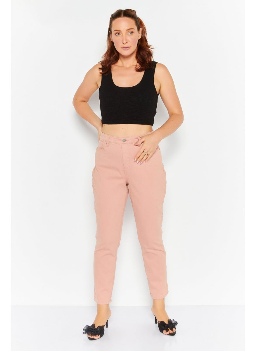 Women Regular Fit Plain Stretchable Jeans, Peach