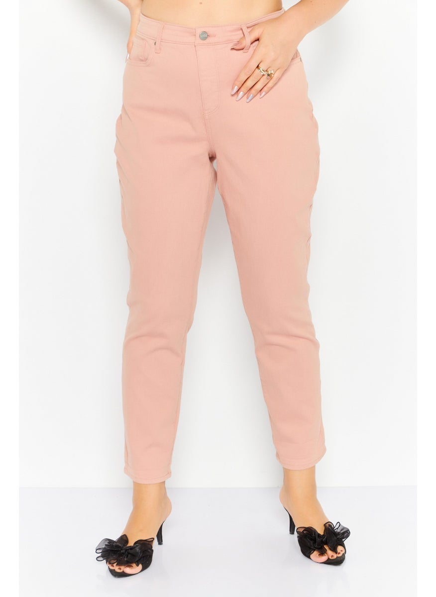 Women Regular Fit Plain Stretchable Jeans, Peach