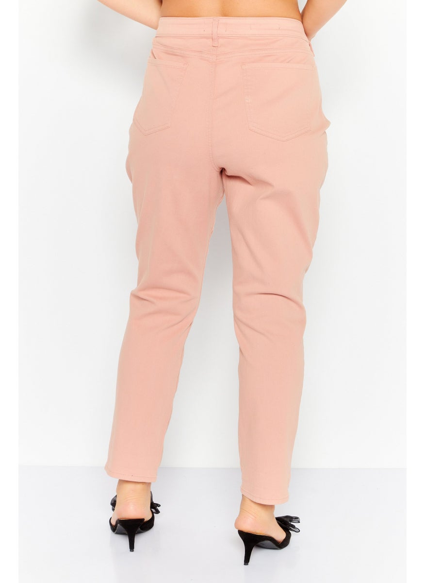 Women Regular Fit Plain Stretchable Jeans, Peach