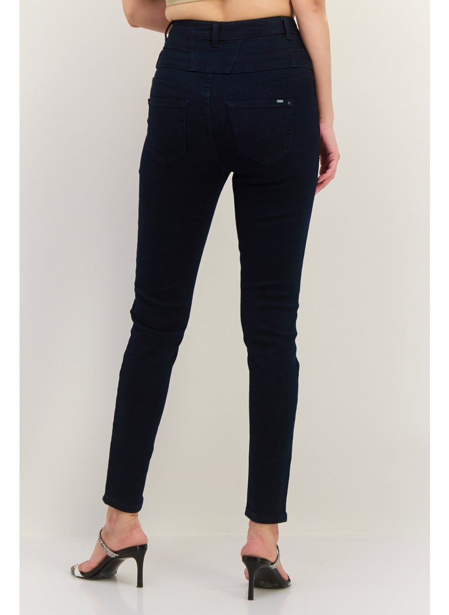 Women Skin Fit Plain Stretchable Denim, Navy