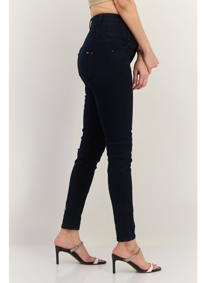 Women Skin Fit Plain Stretchable Denim, Navy