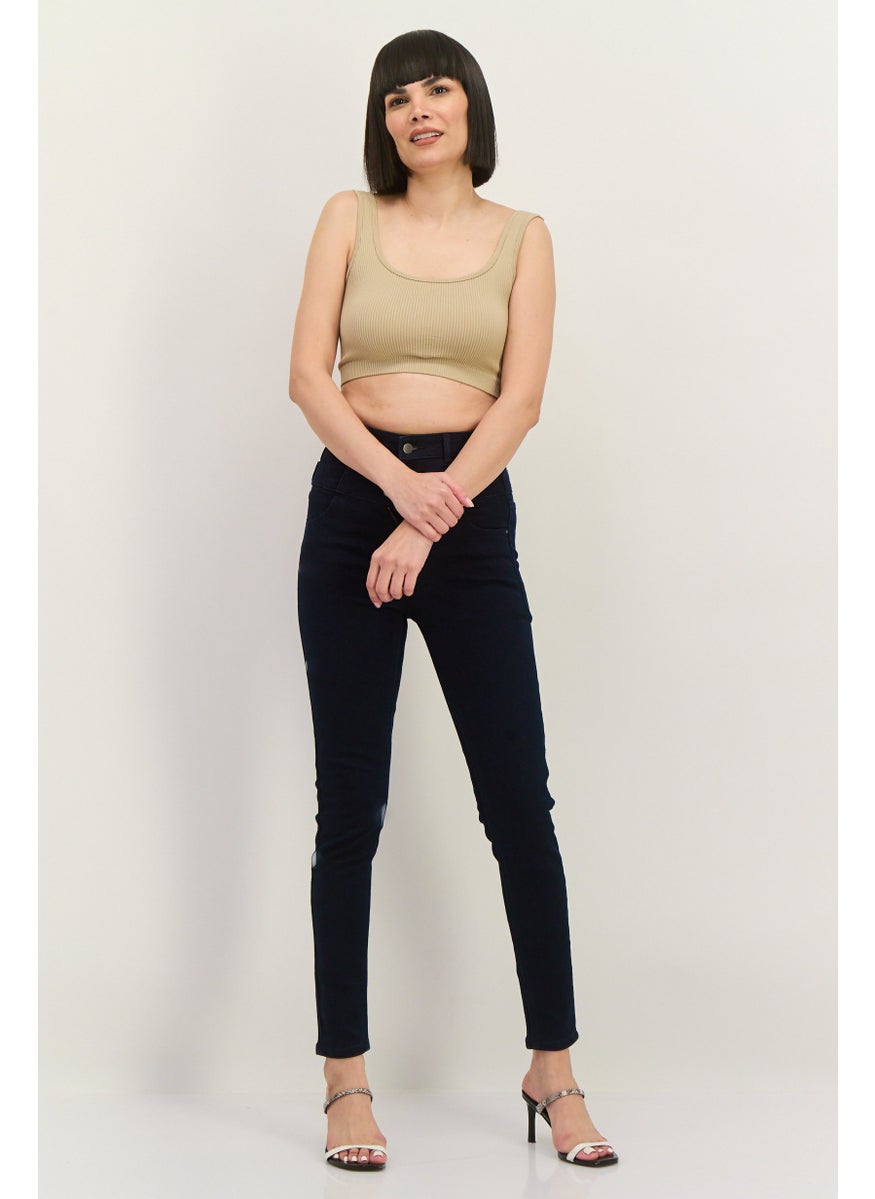 Women Skin Fit Plain Stretchable Denim, Navy