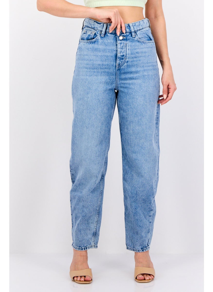 Women Regular Fit Washed Denim Jean, Blue