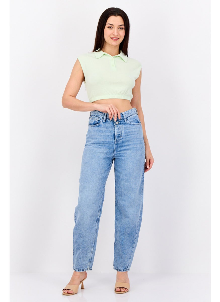 Women Regular Fit Washed Denim Jean, Blue