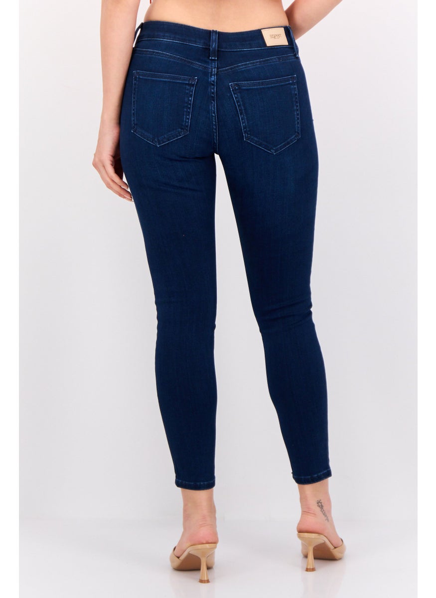 Women Skinny Fit Mid Rise Straight Leg Stretchable Jeans, Dark Blue