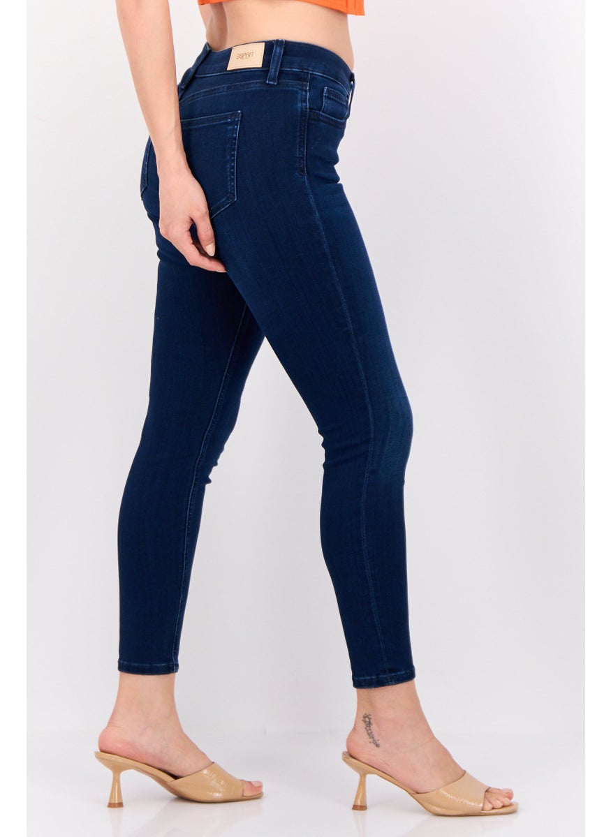 Women Skinny Fit Mid Rise Straight Leg Stretchable Jeans, Dark Blue