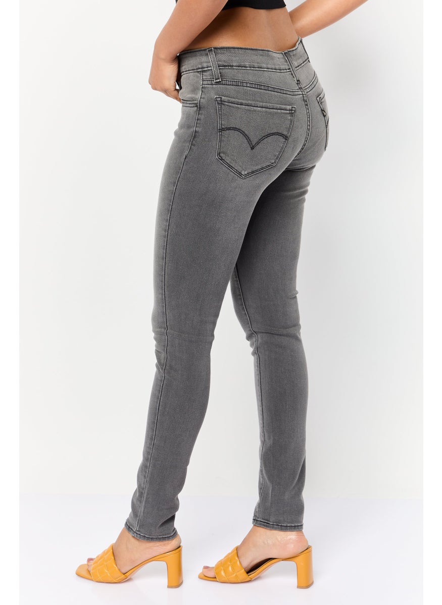 Women Skinny Fit Mid Rise Straight Leg Stretchable Jeans, Dark Grey