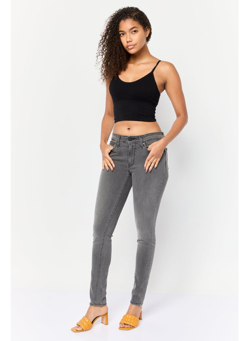 Women Skinny Fit Mid Rise Straight Leg Stretchable Jeans, Dark Grey
