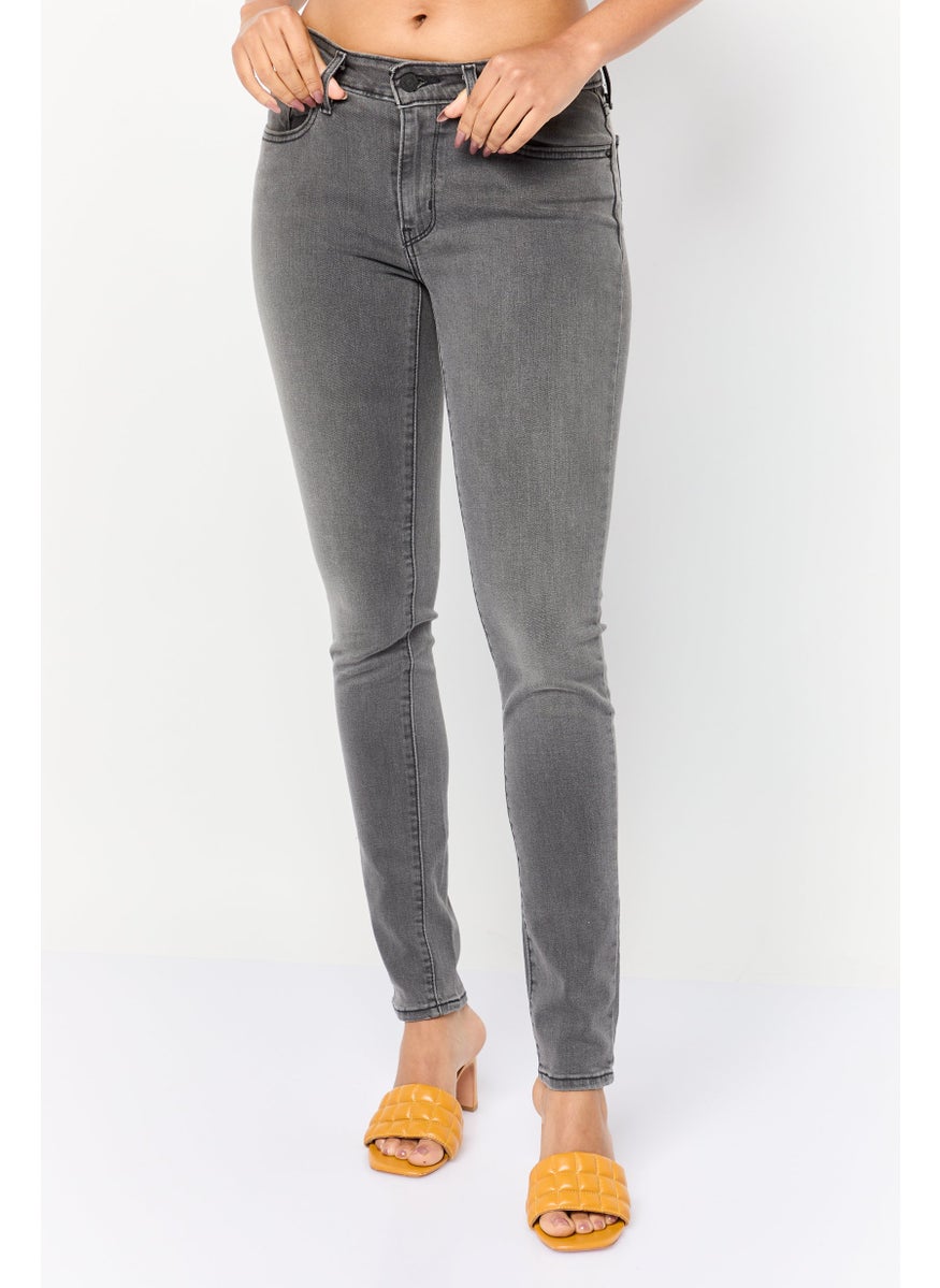 Women Skinny Fit Mid Rise Straight Leg Stretchable Jeans, Dark Grey