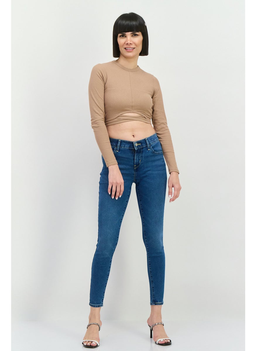 Women Super Skinny Fit Mid Rise Wash Stretch Jeans, Mid Blue