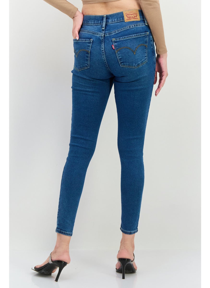 Women Super Skinny Fit Mid Rise Wash Stretch Jeans, Mid Blue