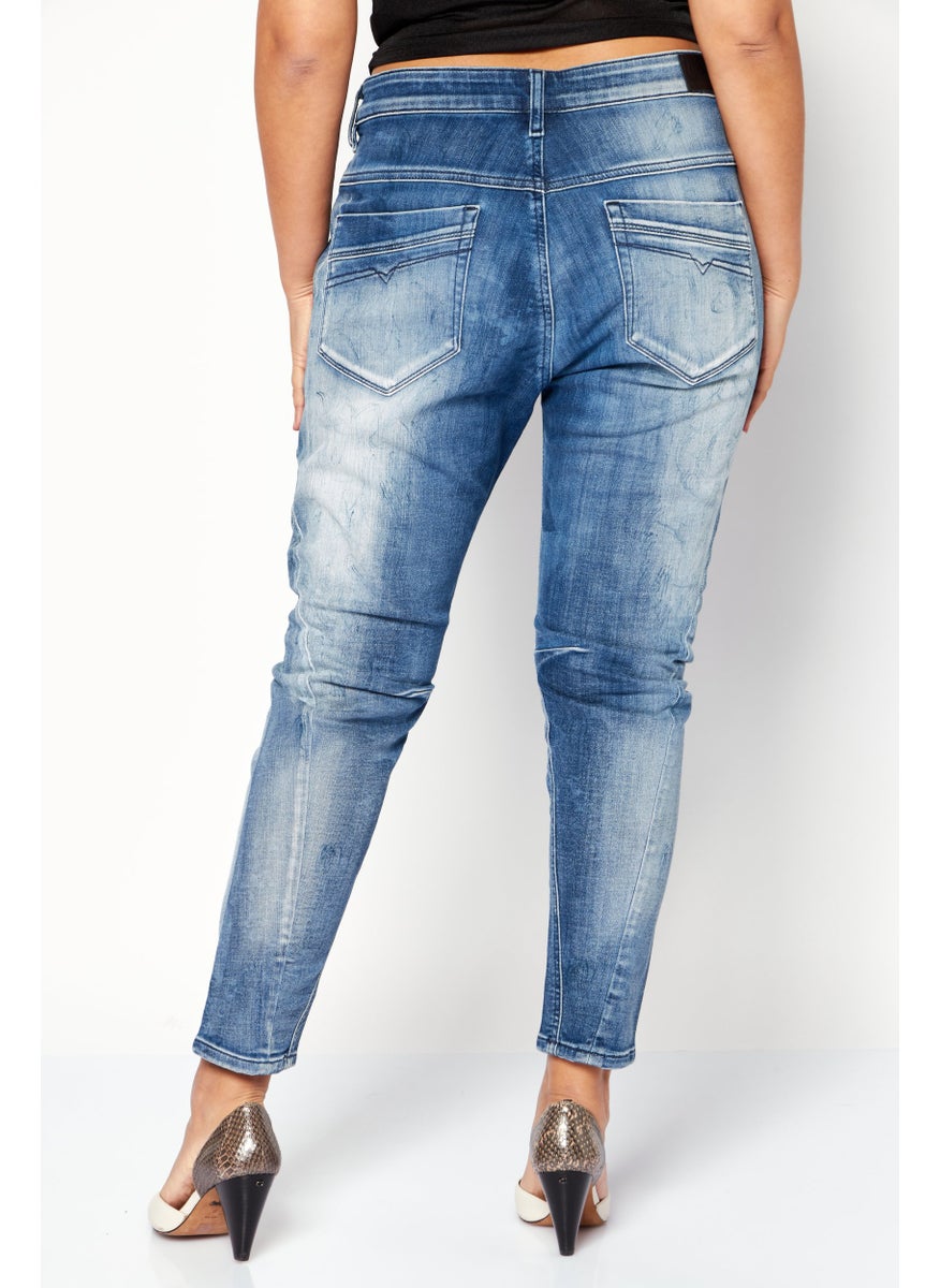 Women FAYZA-T Stretch Fit Washed Stretchable Jeans, Wash Blue