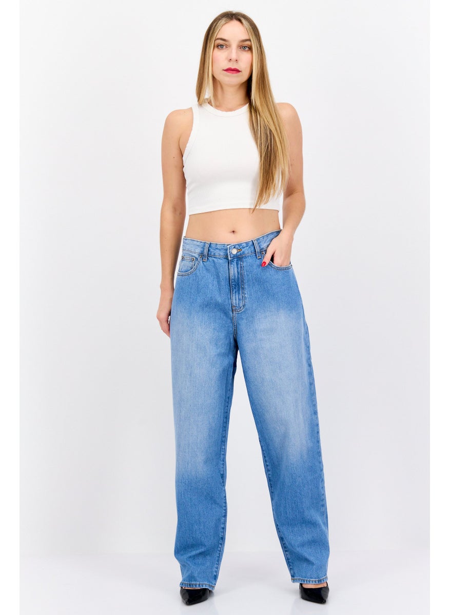 Women Oversized Fit Wash No Stretch Jeans, Light Wash Blue