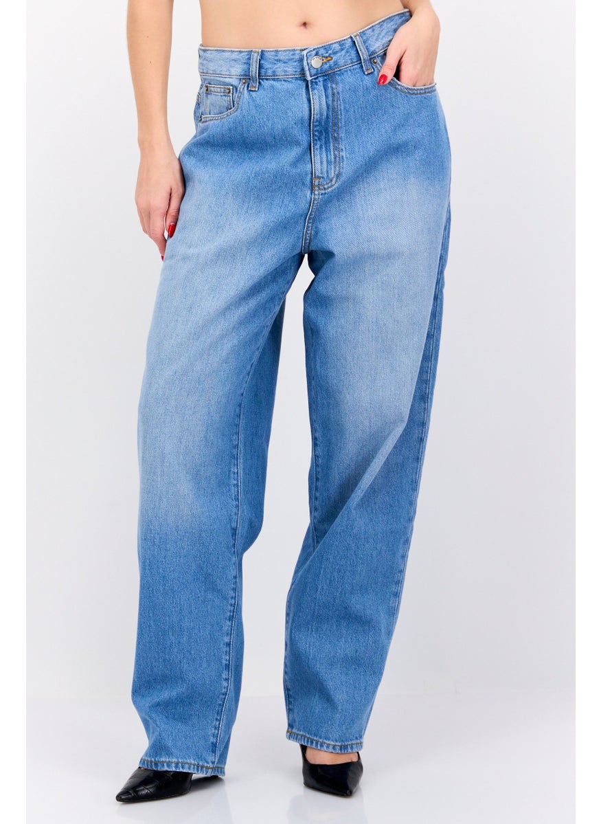 Women Oversized Fit Wash No Stretch Jeans, Light Wash Blue