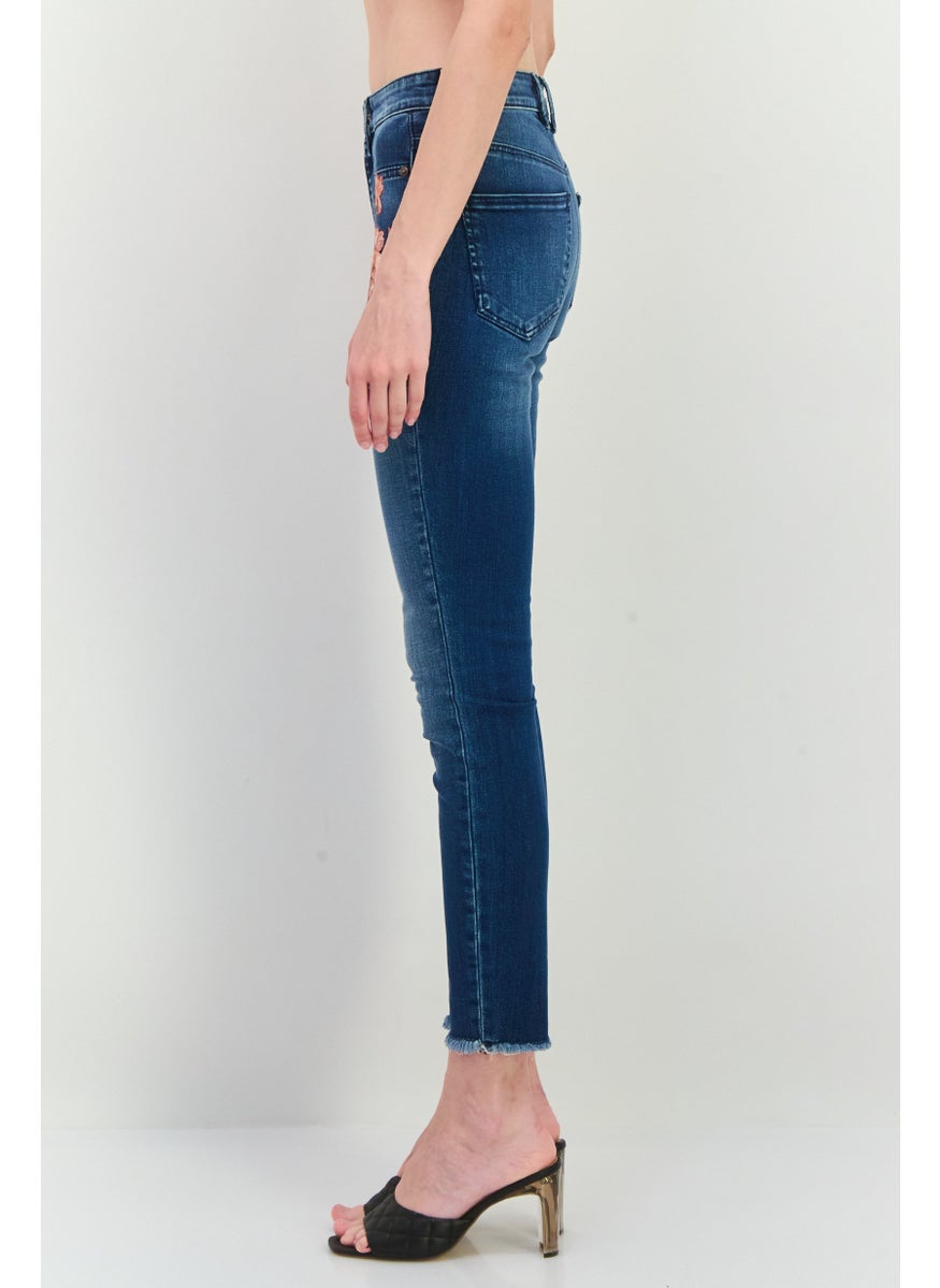 Women Regular Fit Washed Straight Leg Jeans, Blue