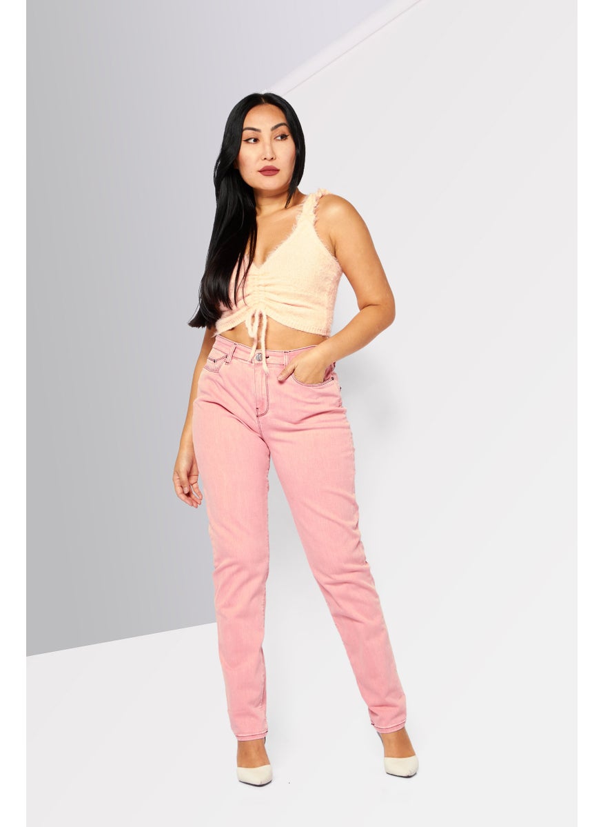 Women Regular Fit Solid Stretchable Denim, Pink