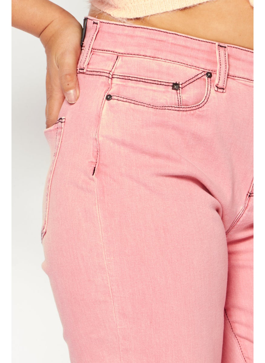 Women Regular Fit Solid Stretchable Denim, Pink