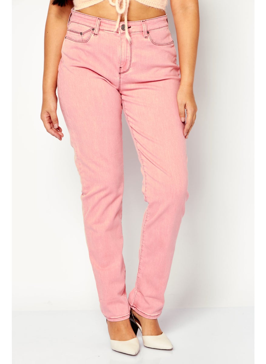 Women Regular Fit Solid Stretchable Denim, Pink