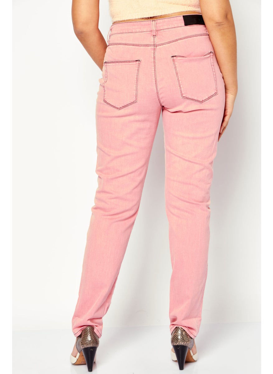 Women Regular Fit Solid Stretchable Denim, Pink