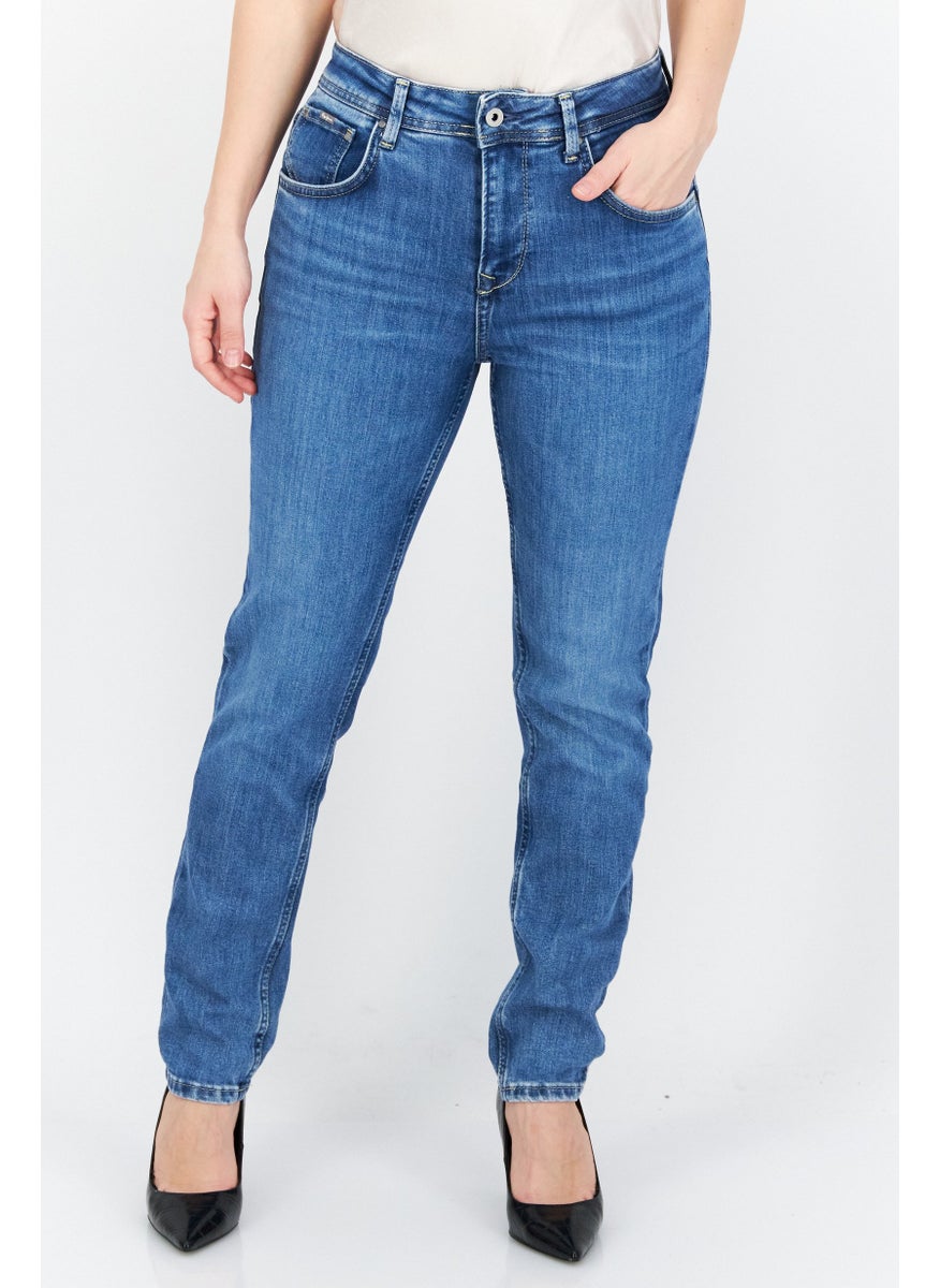 Women Mom Fit Solid Stretchable Denim Jeans, Blue