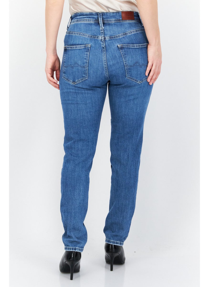 Women Mom Fit Solid Stretchable Denim Jeans, Blue