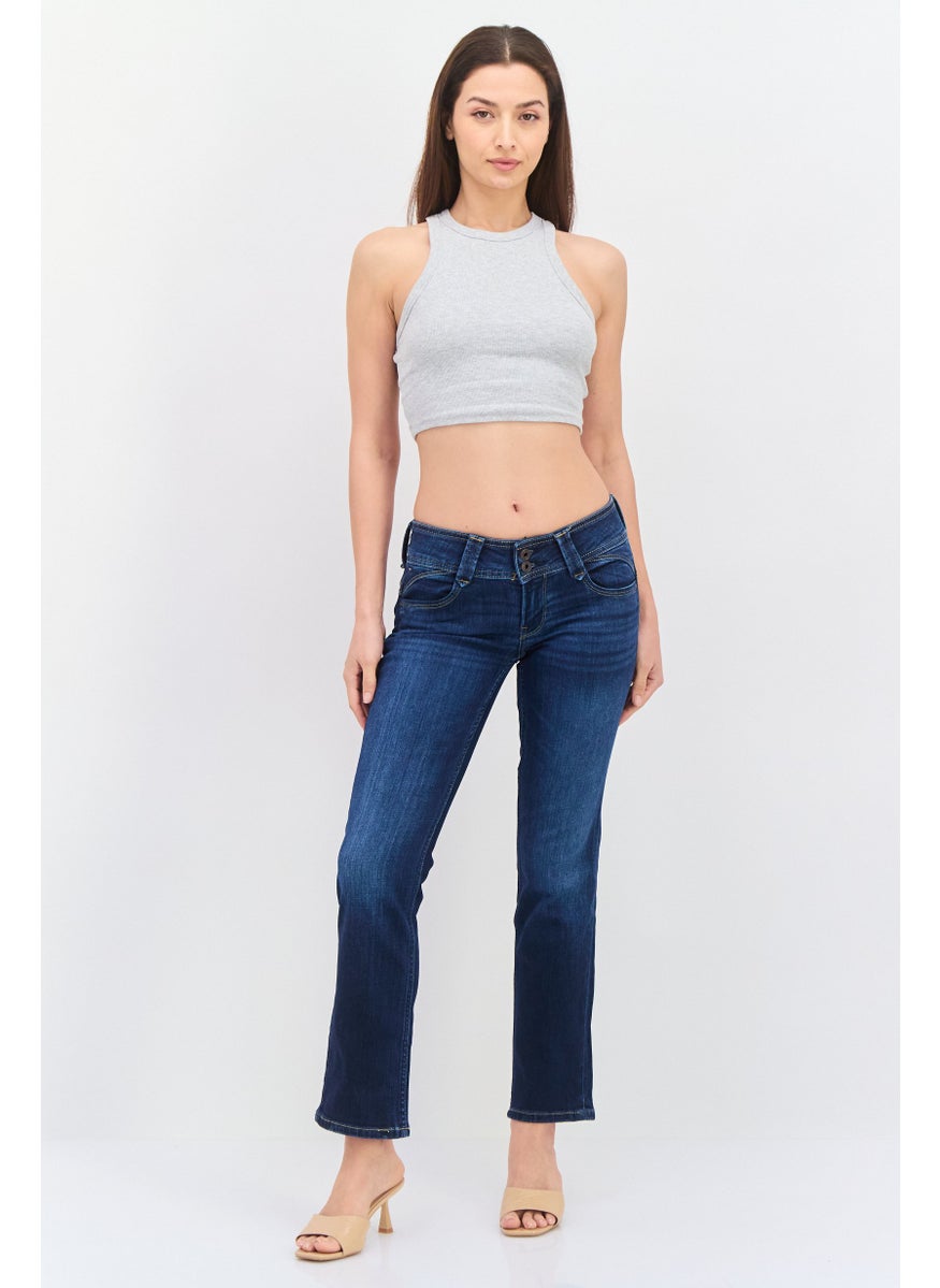 Women Straight Fit Washed  Stretchable Jeans, Navy Blue