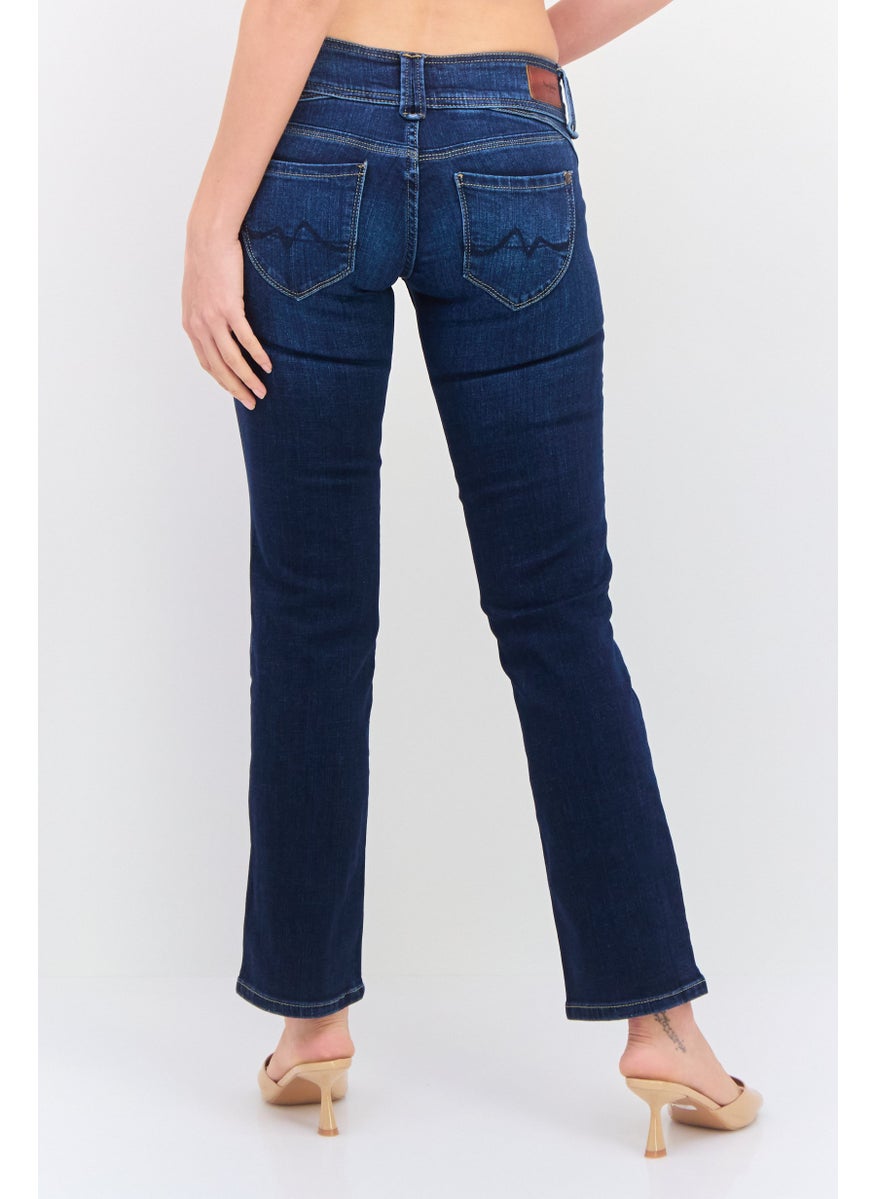 Women Straight Fit Washed  Stretchable Jeans, Navy Blue
