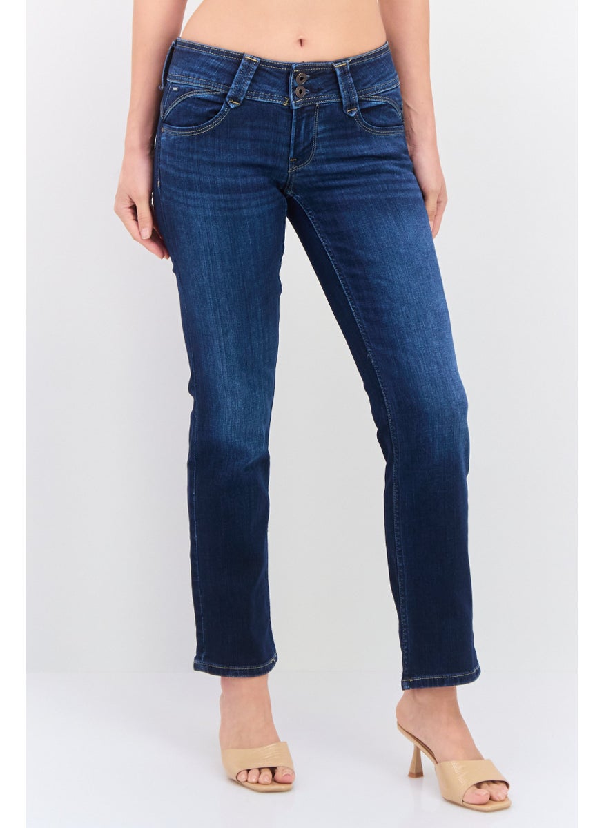 Women Straight Fit Washed  Stretchable Jeans, Navy Blue