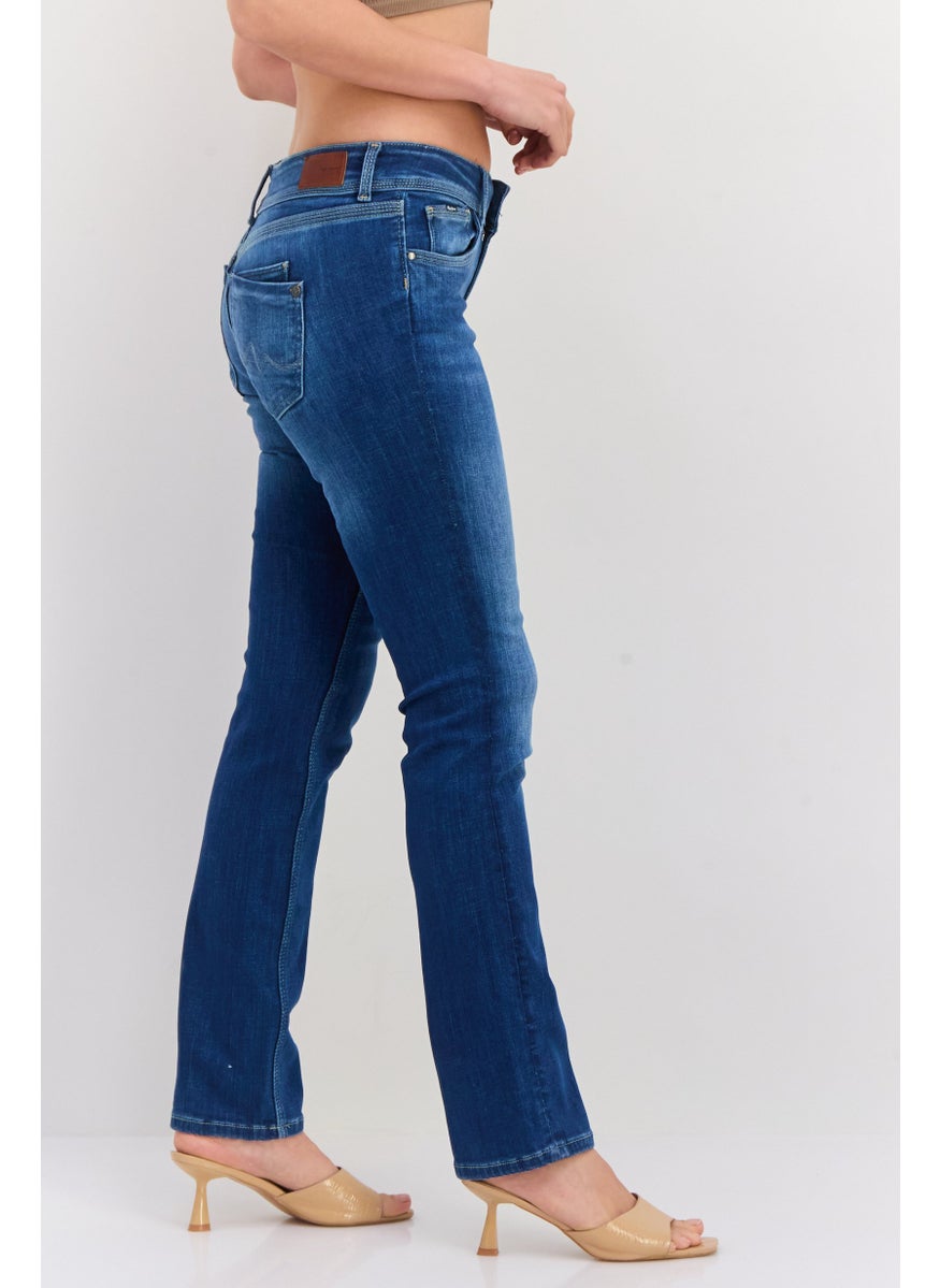Women Straight FIt Washed Stretchable Jeans, Blue