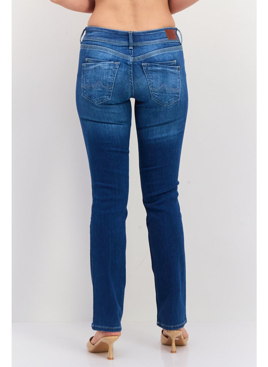 Women Straight FIt Washed Stretchable Jeans, Blue