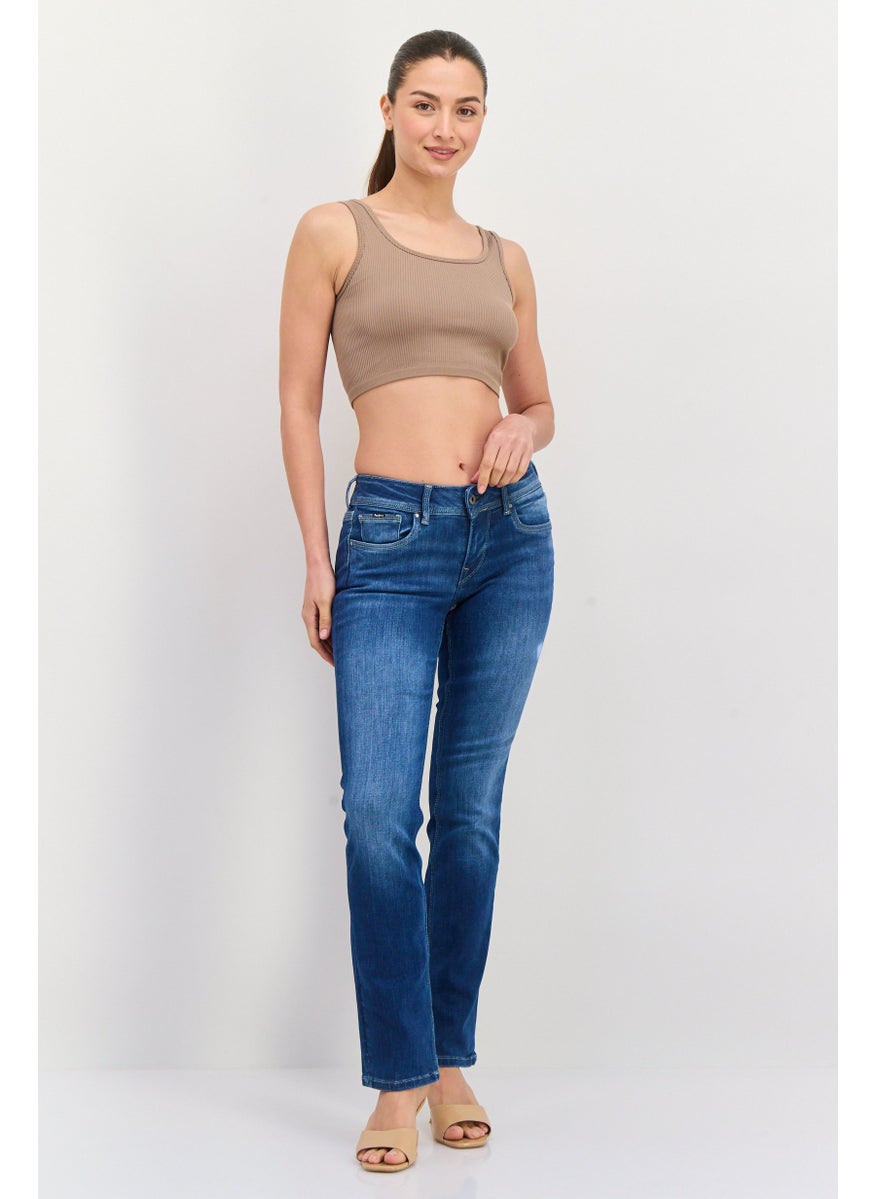 Women Straight FIt Washed Stretchable Jeans, Blue
