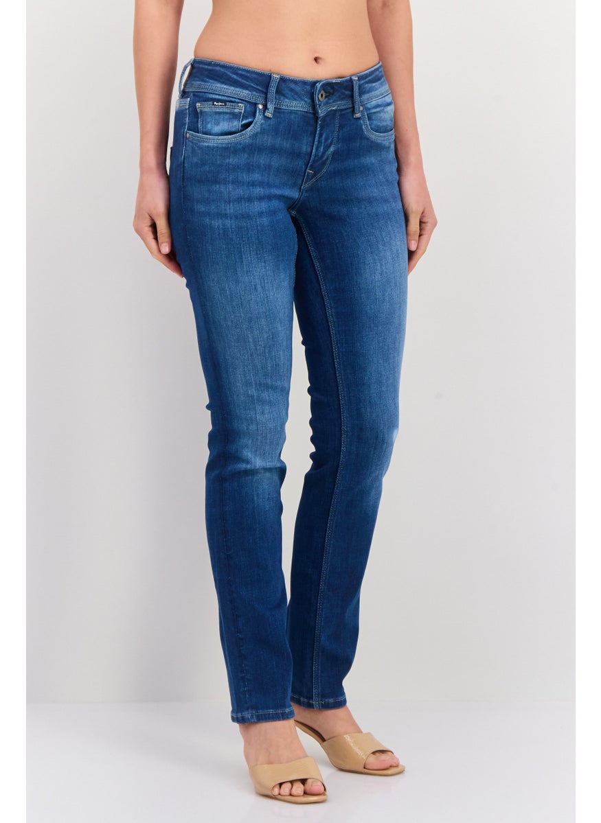 Women Straight FIt Washed Stretchable Jeans, Blue
