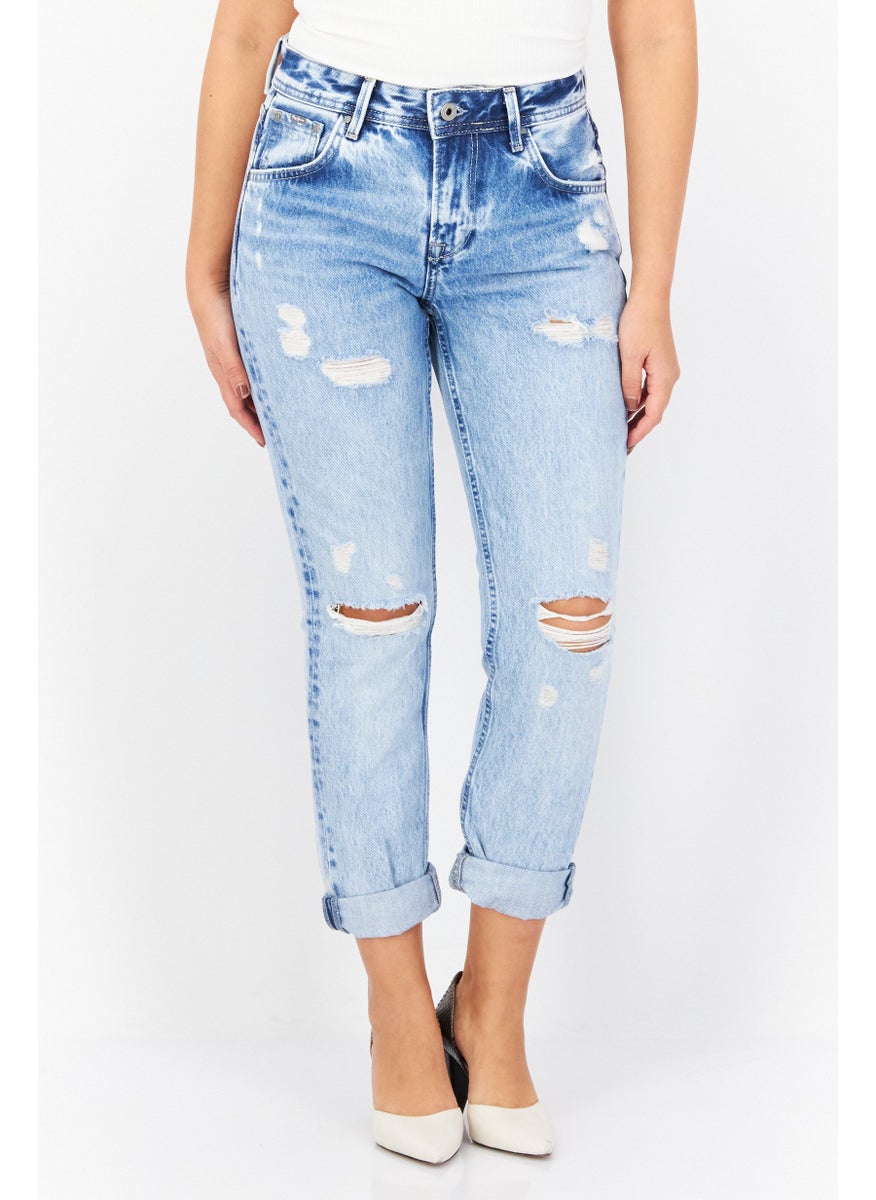 Women Mom Fit Washed Non-Stretchable Regular Denim Jeans, Blue