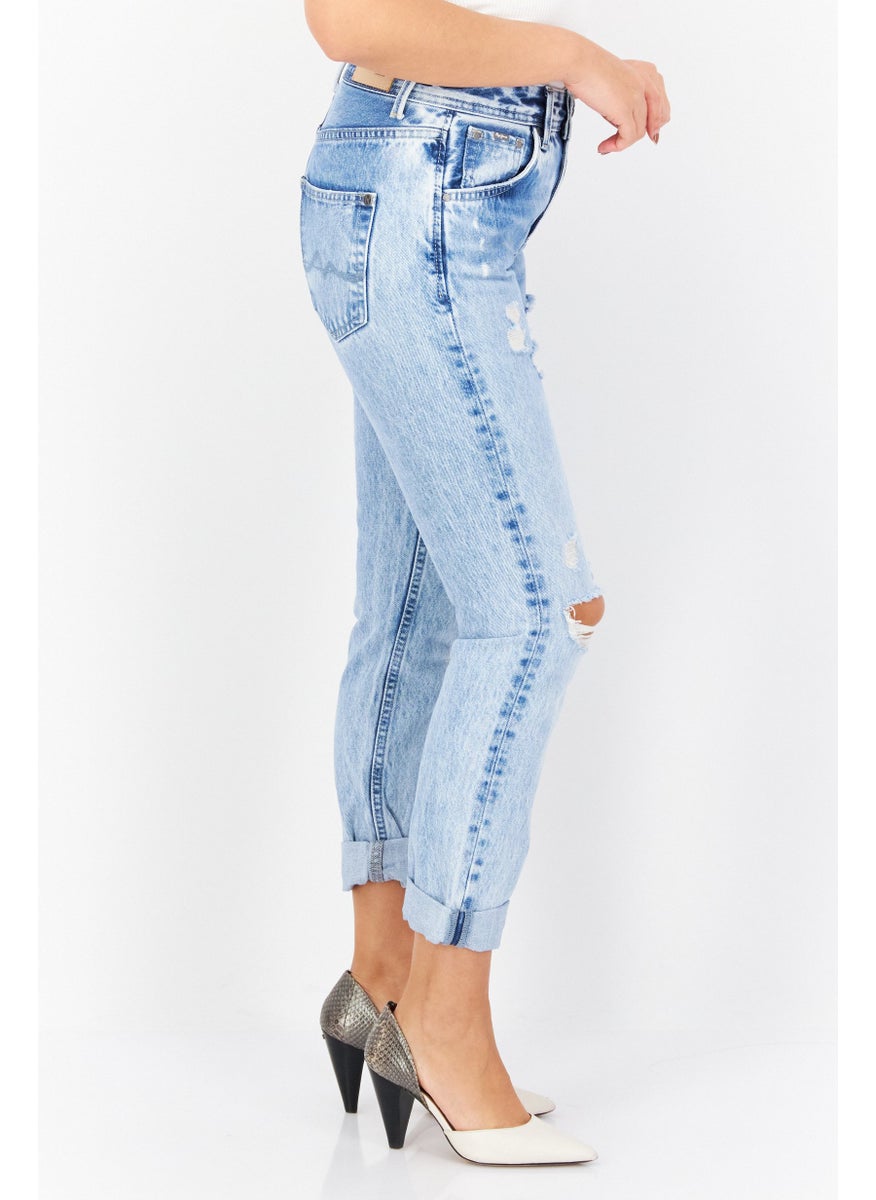 Women Mom Fit Washed Non-Stretchable Regular Denim Jeans, Blue