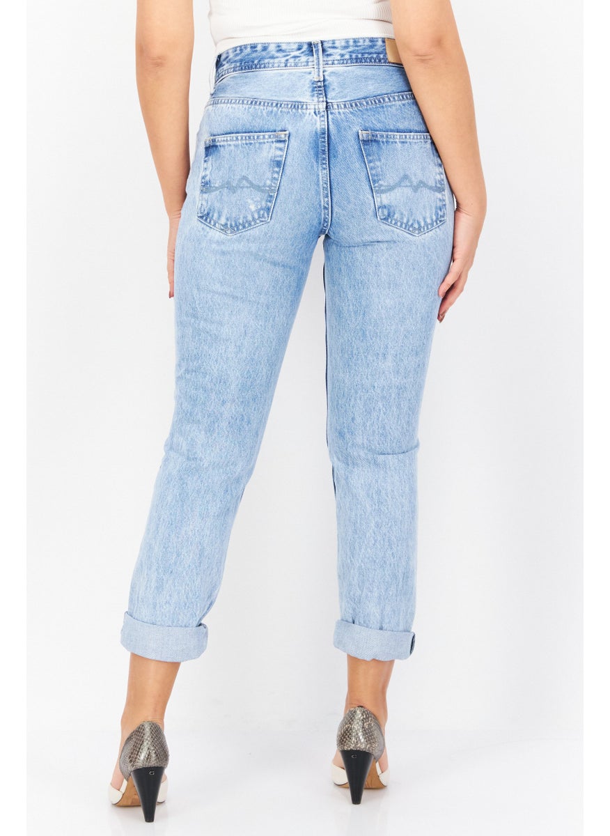 Women Mom Fit Washed Non-Stretchable Regular Denim Jeans, Blue