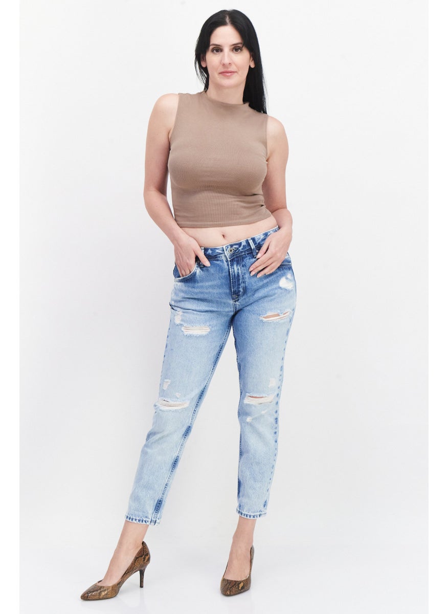 Women Mom Fit Washed Denim Jean, Blue